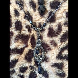 Romantic Y2K 1928 Gunmetal black/grey/tan necklace Set